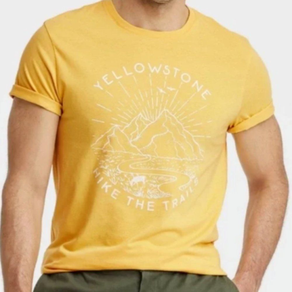 GOODFELLOW & CO MEN'S "YELLOWSTONE HIKE THE TRAIL" T-SHIRT (ADULT L) YELLOW ~NEW